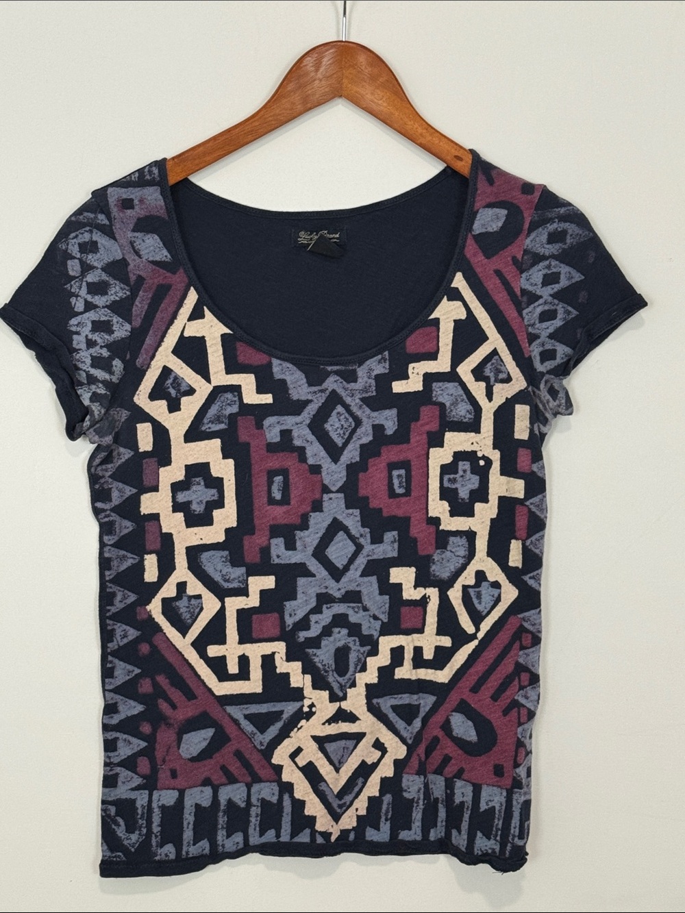Lucky Brand Women's Navy Tribal Print Scoop Neck Top